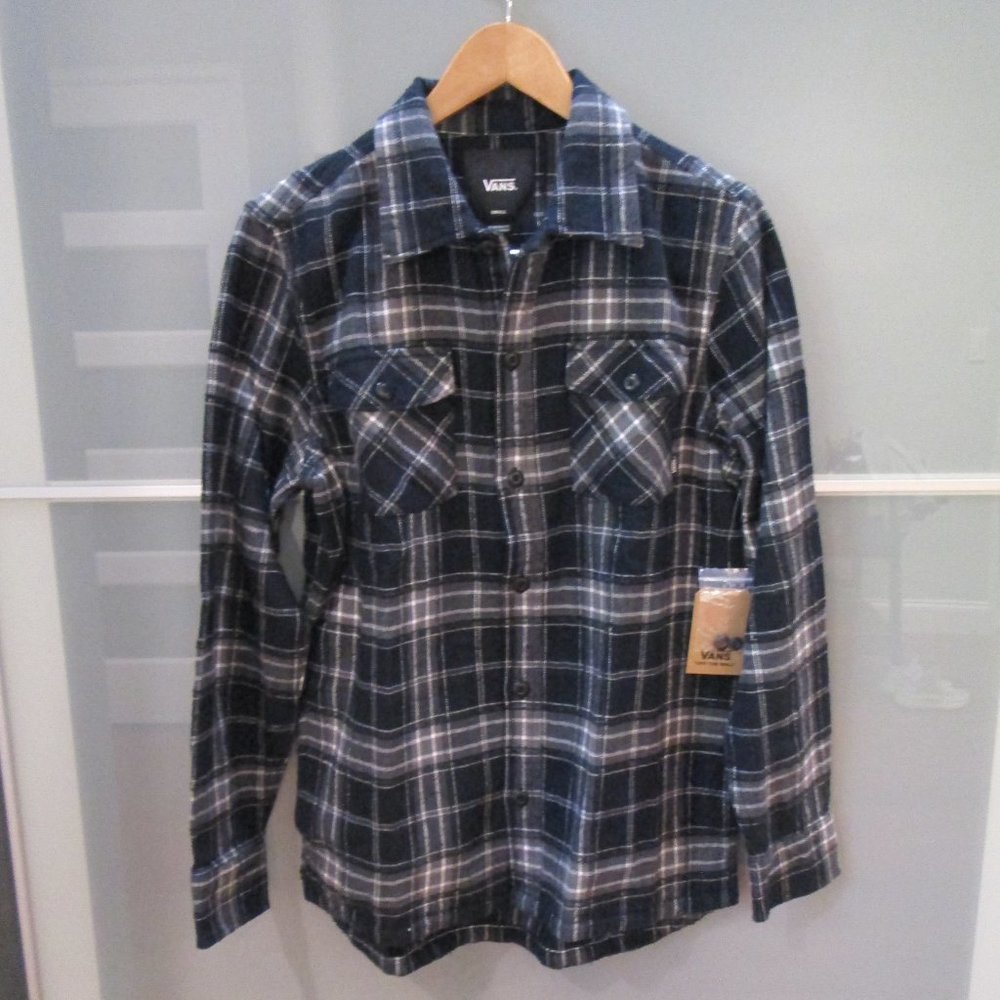 Vans Men’s Tradewinds Heavy Flannel Jacket Shirt Black White Plaid